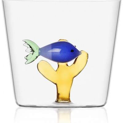 Verre poisson bleu algue ambre - Maison James Close à Antibes