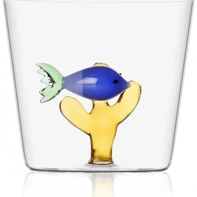 Verre poisson bleu algue ambre - Maison James Close à Antibes