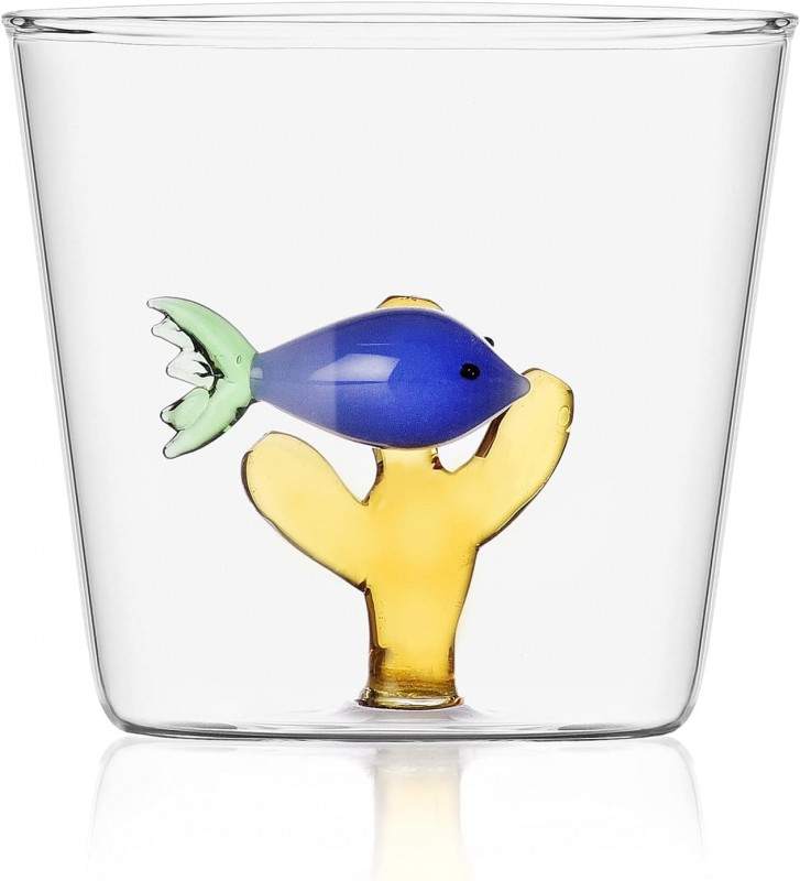 Verre poisson bleu algue ambre - Maison James Close à Antibes